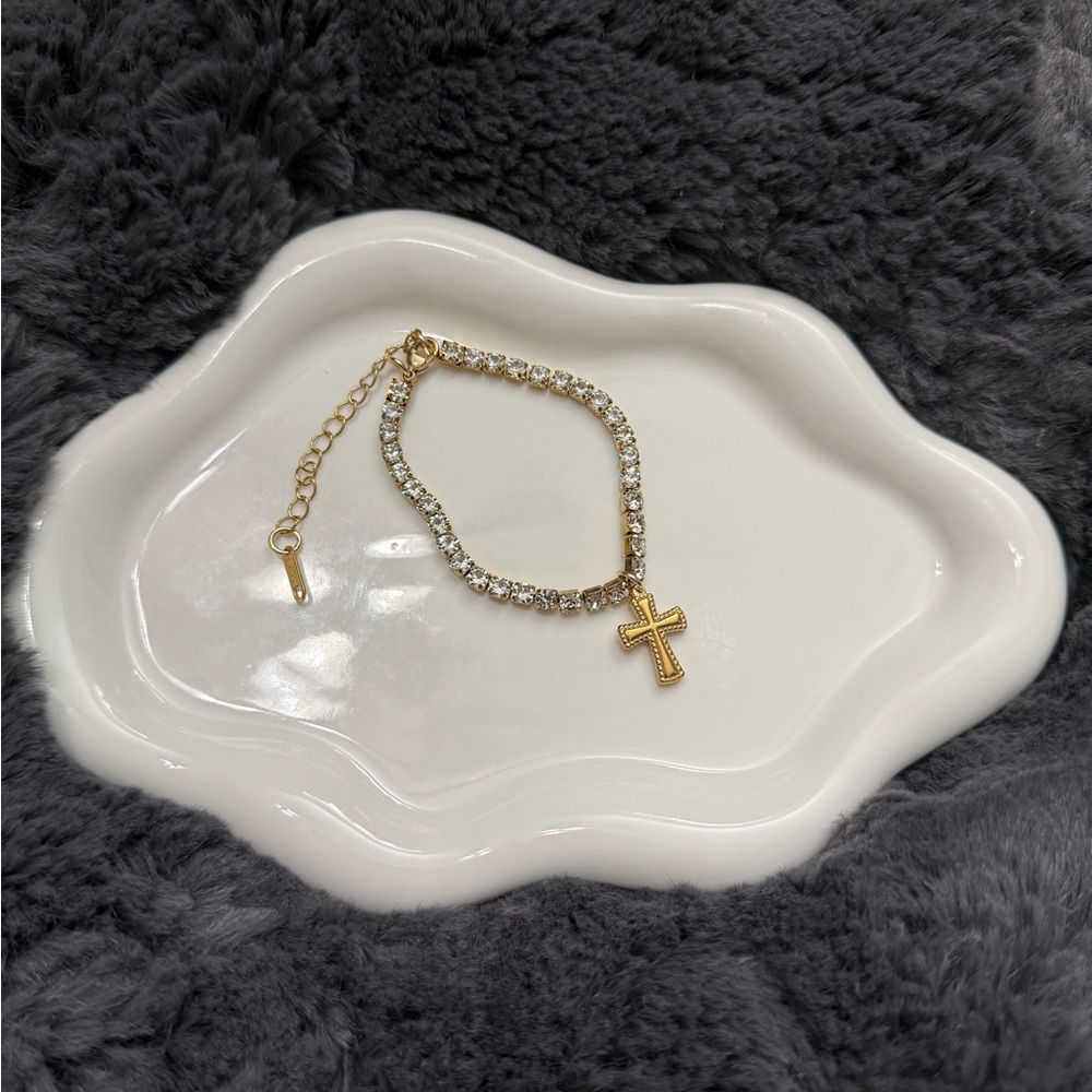 Gold Cross Tennis Bracelet with Crystal Accents